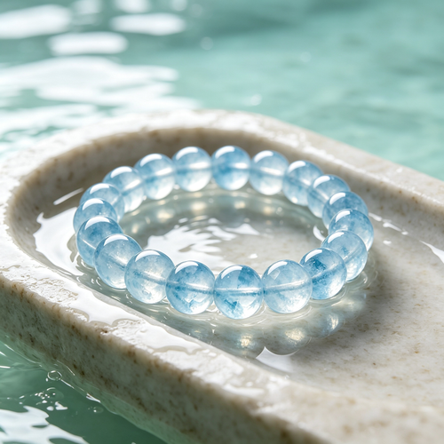 Aquamarine Beaded Bracelet Natural Gemstone Calm Anxiety Protection Road Opener Luck Health Unisex Crystal Bracelet Unisex Jewelry Gift