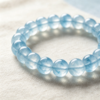Aquamarine Beaded Bracelet Natural Gemstone Calm Anxiety Protection Road Opener Luck Health Unisex Bracelet Unisex Jewelry Gift