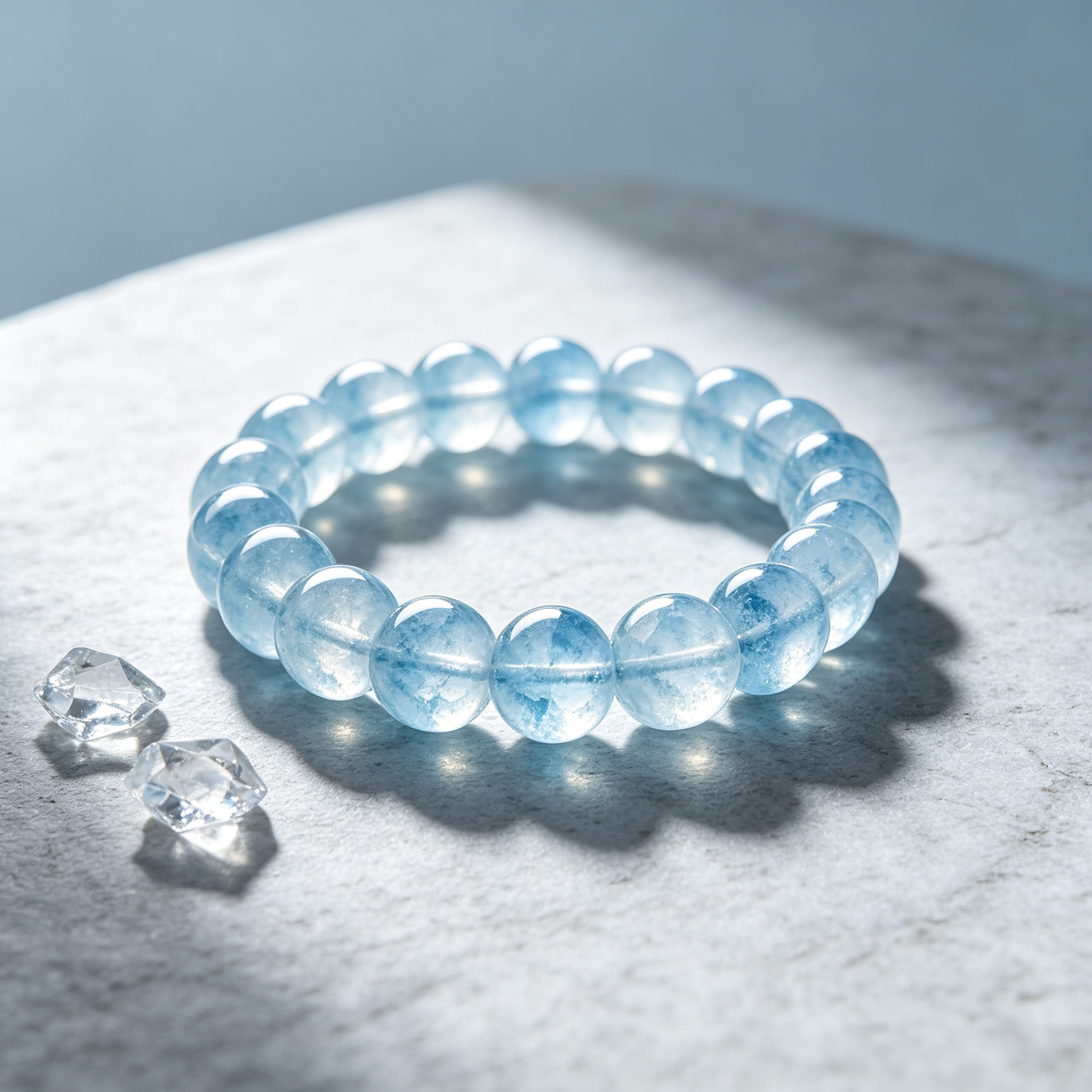 Aquamarine Beaded Bracelet Natural Gemstone Calm Anxiety Protection Road Opener Luck Health Unisex Bracelet Unisex Jewelry Gift