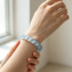 Aquamarine Beaded Bracelet Natural Gemstone Calm Anxiety Protection Road Opener Luck Health Unisex Bracelet Unisex Jewelry Gift