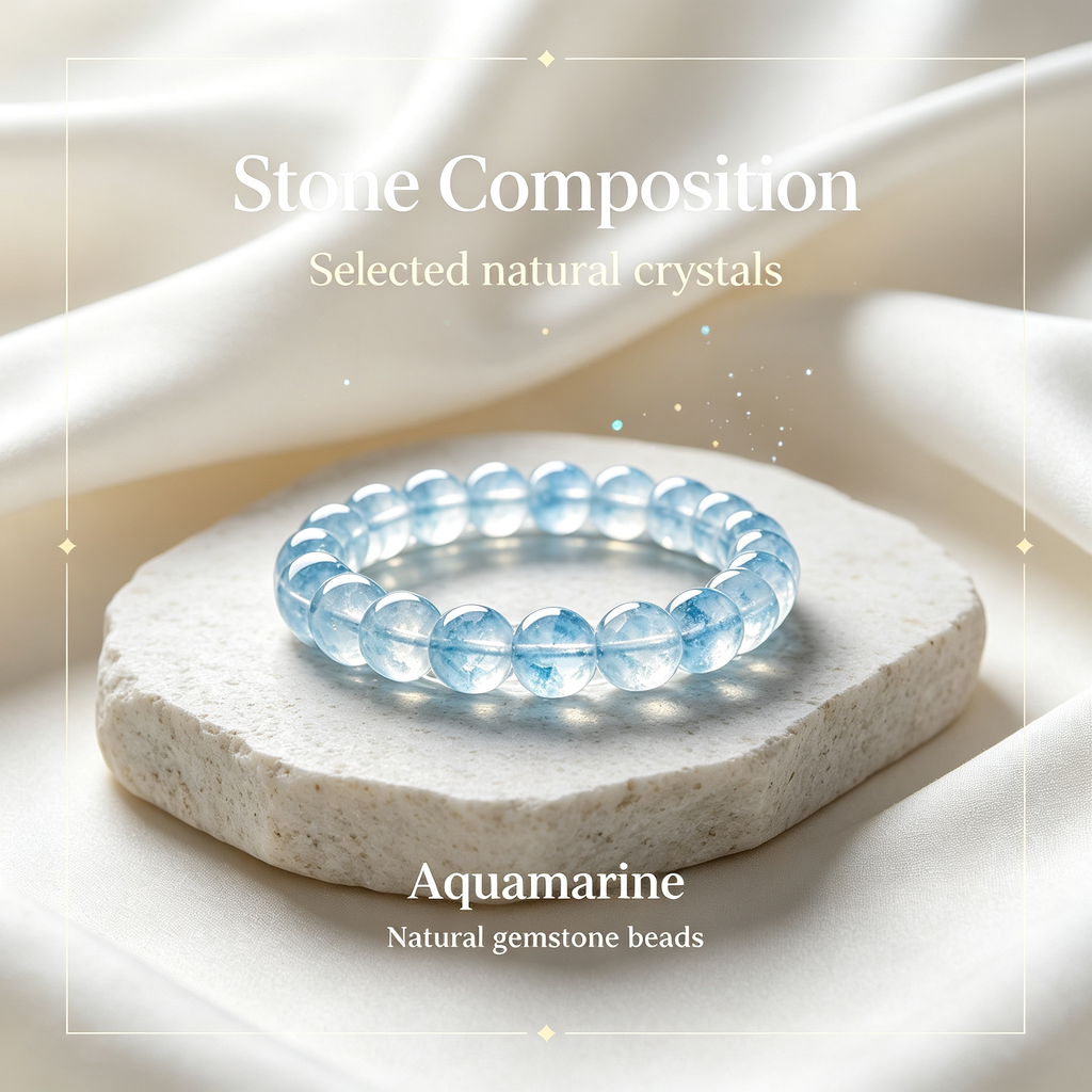 Aquamarine Beaded Bracelet Natural Gemstone Calm Anxiety Protection Road Opener Luck Health Unisex Bracelet Unisex Jewelry Gift