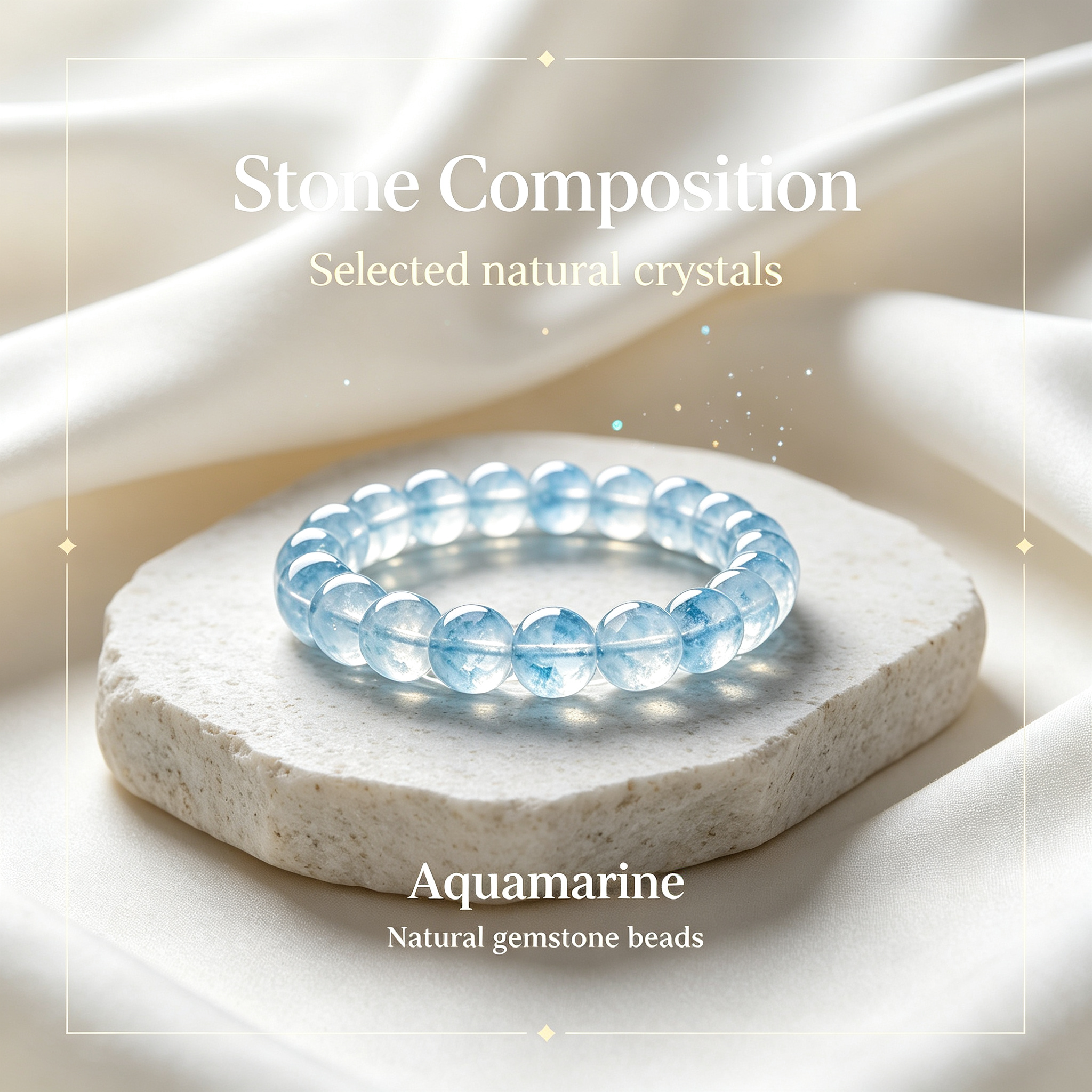 Aquamarine Beaded Bracelet Natural Gemstone Calm Anxiety Protection Road Opener Luck Health Unisex Bracelet Unisex Jewelry Gift
