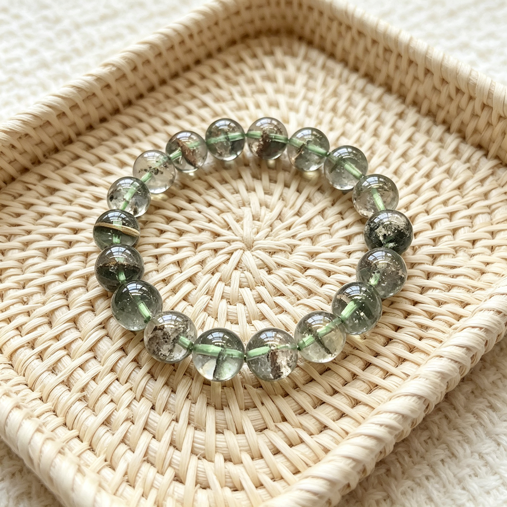 Green Phantom Quartz Bracelet Natural Crystal Beaded Bracelet For Wealth Career Luck Protection Road Opener, Unisex Crystal Jewelry Gift