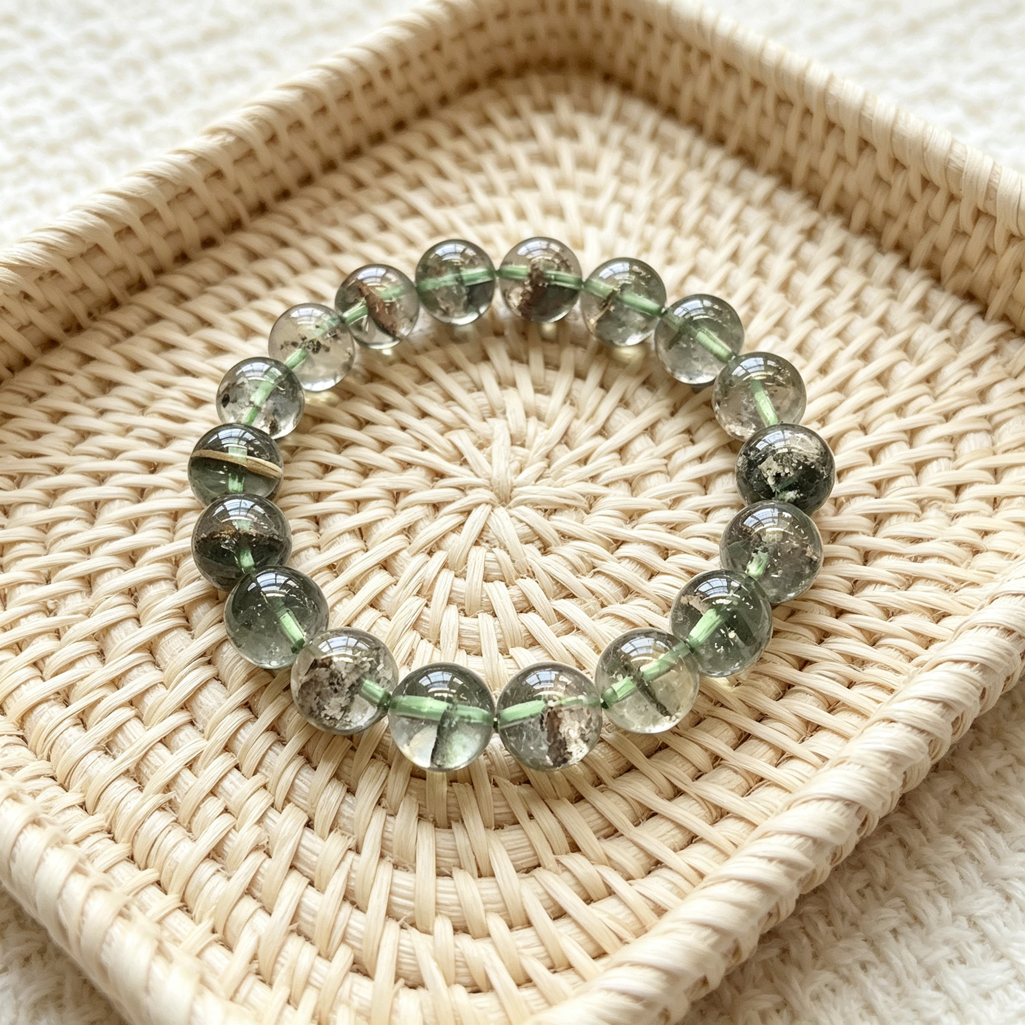 Green Phantom Quartz Bracelet Natural Crystal Beaded Bracelet For Wealth Career Luck Protection Road Opener, Unisex Crystal Jewelry Gift