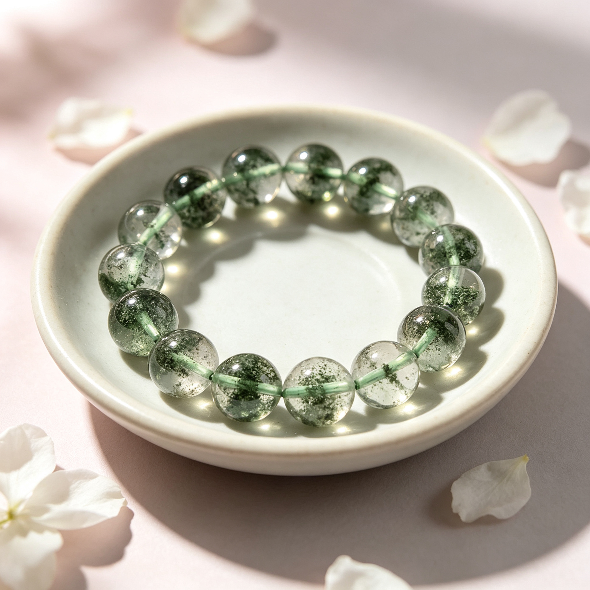 Green Phantom Quartz Bracelet Natural Crystal Beaded Bracelet For Wealth Career Luck Protection Road Opener, Unisex Crystal Jewelry Gift