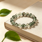 Green Phantom Quartz Bracelet Natural Crystal Beaded Bracelet For Wealth Career Luck Protection Road Opener, Unisex Crystal Jewelry Gift