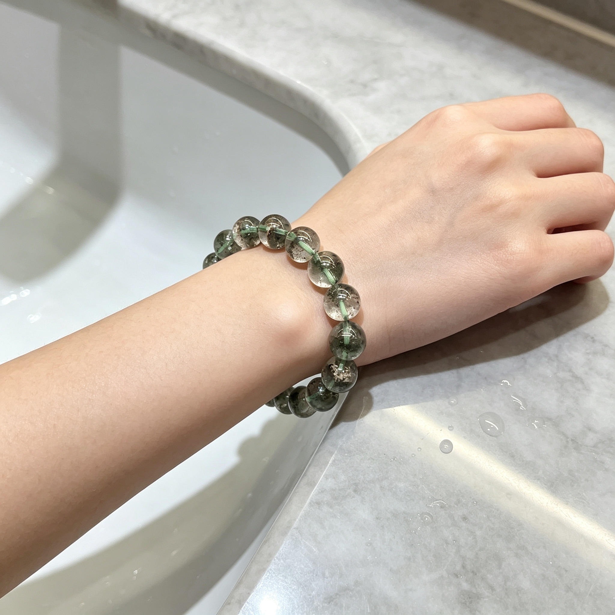 Green Phantom Quartz Bracelet Natural Crystal Beaded Bracelet For Wealth Career Luck Protection Road Opener, Unisex Crystal Jewelry Gift