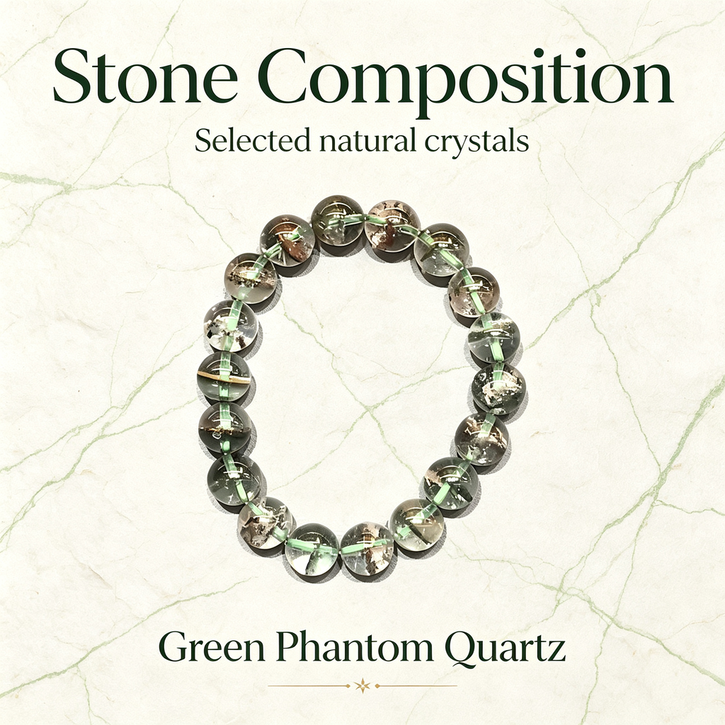 Green Phantom Quartz Bracelet Natural Crystal Beaded Bracelet For Wealth Career Luck Protection Road Opener, Unisex Crystal Jewelry Gift