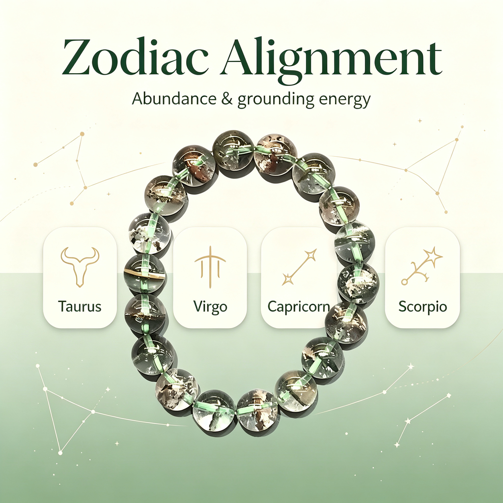 Green Phantom Quartz Bracelet Natural Crystal Beaded Bracelet For Wealth Career Luck Protection Road Opener, Unisex Crystal Jewelry Gift