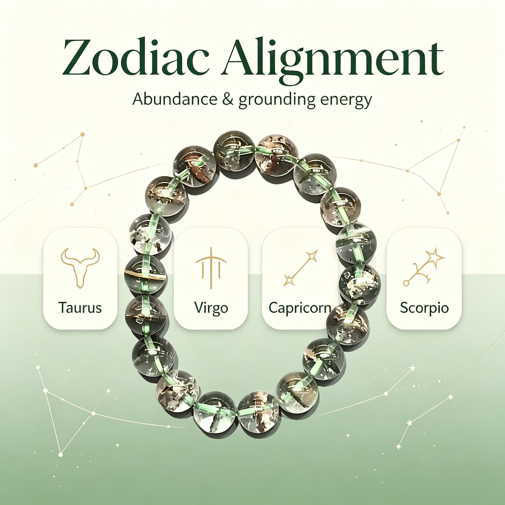Green Phantom Quartz Bracelet Natural Crystal Beaded Bracelet For Wealth Career Luck Protection Road Opener, Unisex Crystal Jewelry Gift