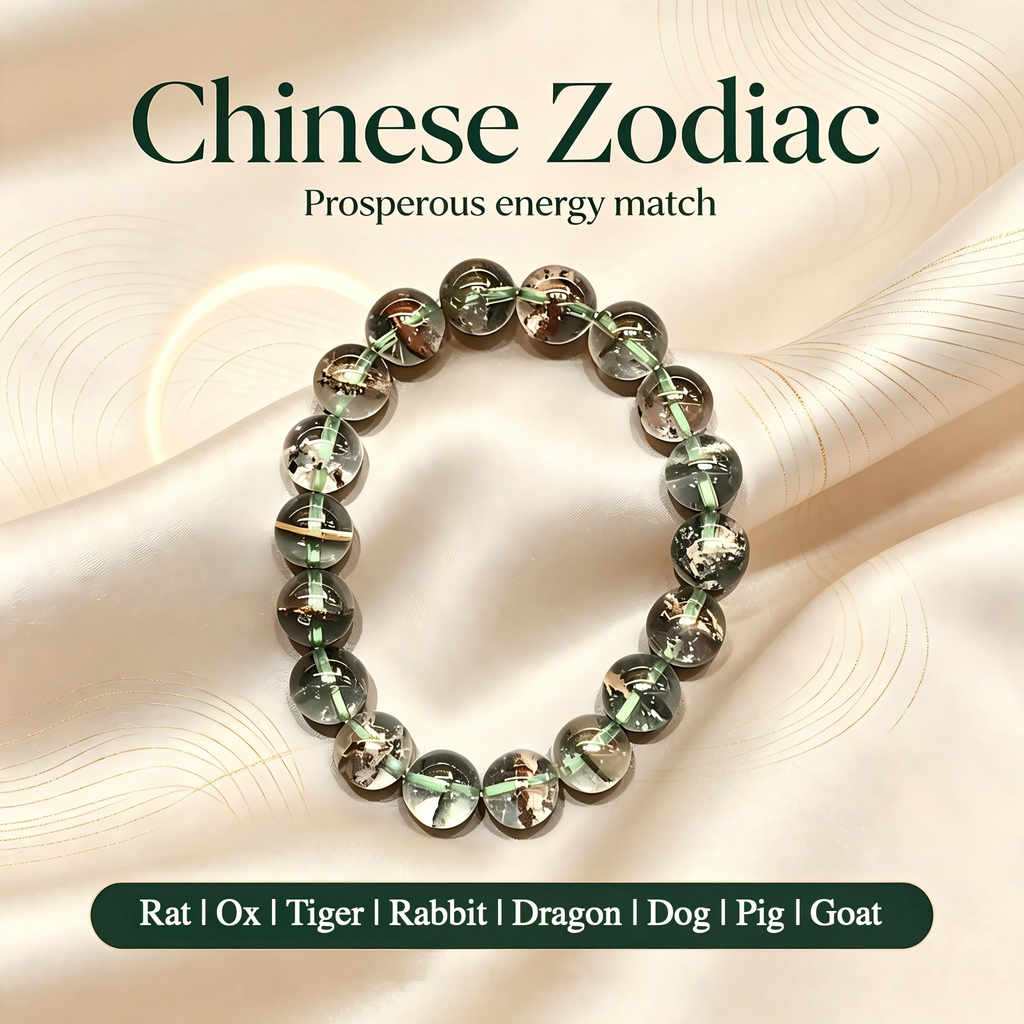 Green Phantom Quartz Bracelet Natural Crystal Beaded Bracelet For Wealth Career Luck Protection Road Opener, Unisex Crystal Jewelry Gift