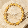 Gold Rutilated Quartz Beaded Bracelet Natural Crystal Wealth Success Career Luck Protection Road Opener Unisex Gemstone Bracelet