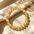 Gold Rutilated Quartz Beaded Bracelet Natural Crystal Wealth Success Career Luck Protection Road Opener Unisex Gemstone Bracelet