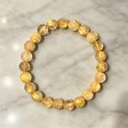 Gold Rutilated Quartz Beaded Bracelet Natural Crystal Wealth Success Career Luck Protection Road Opener Unisex Gemstone Bracelet