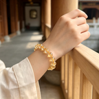 Gold Rutilated Quartz Beaded Bracelet Natural Crystal Wealth Success Career Luck Protection Road Opener Unisex Gemstone Bracelet