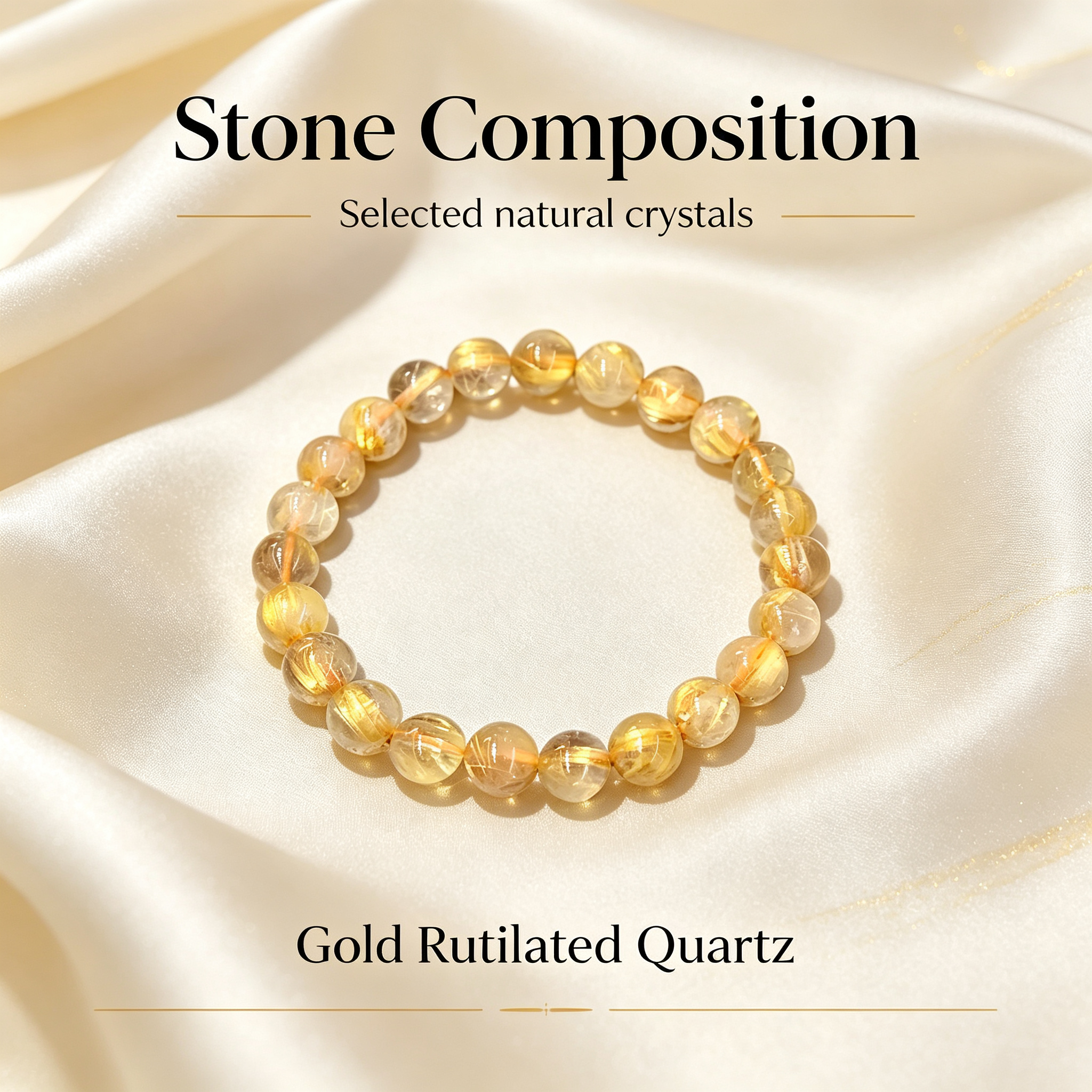 Gold Rutilated Quartz Beaded Bracelet Natural Crystal Wealth Success Career Luck Protection Road Opener Unisex Gemstone Bracelet