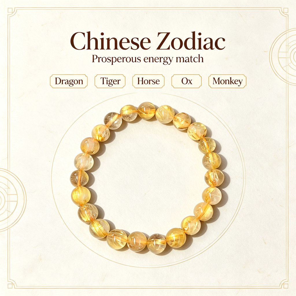 Gold Rutilated Quartz Beaded Bracelet Natural Crystal Wealth Success Career Luck Protection Road Opener Unisex Gemstone Bracelet