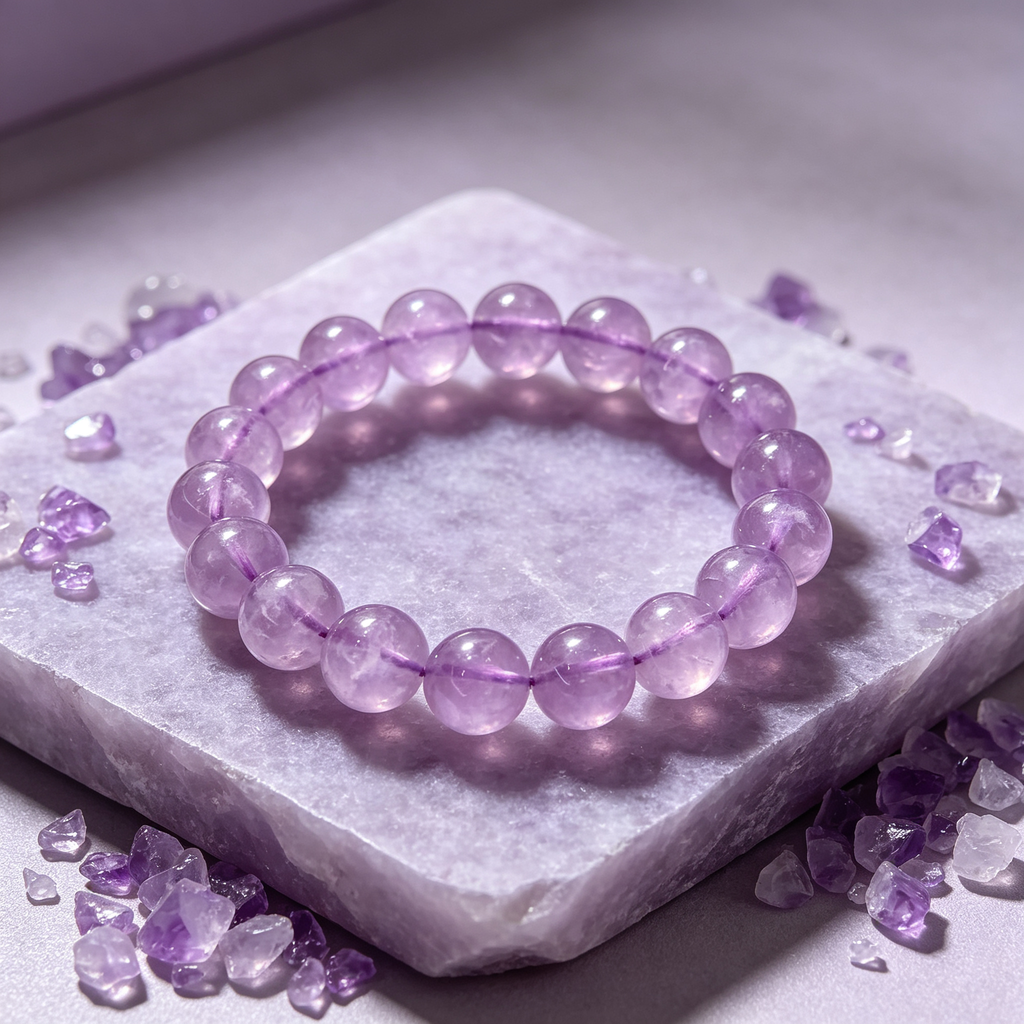 Lavender Amethyst Beaded Bracelet Natural Gemstone Calm Anxiety Protection Love Relationships Luck Health Unisex Crystal Bracelet