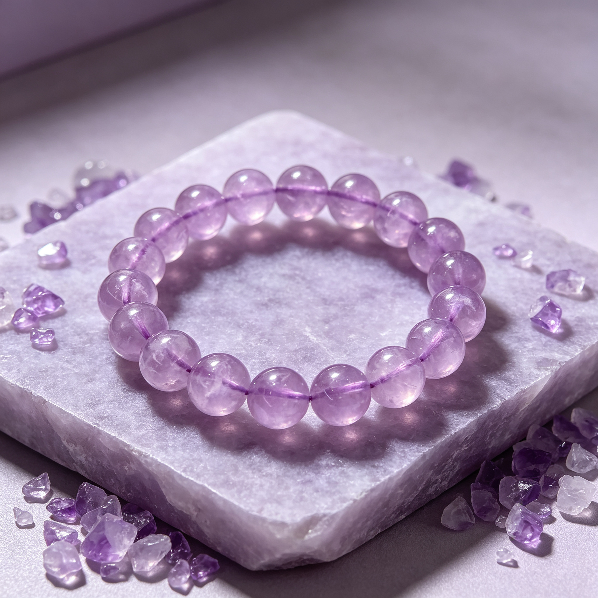 Lavender Amethyst Beaded Bracelet Natural Gemstone Calm Anxiety Protection Love Relationships Luck Health Unisex Crystal Bracelet