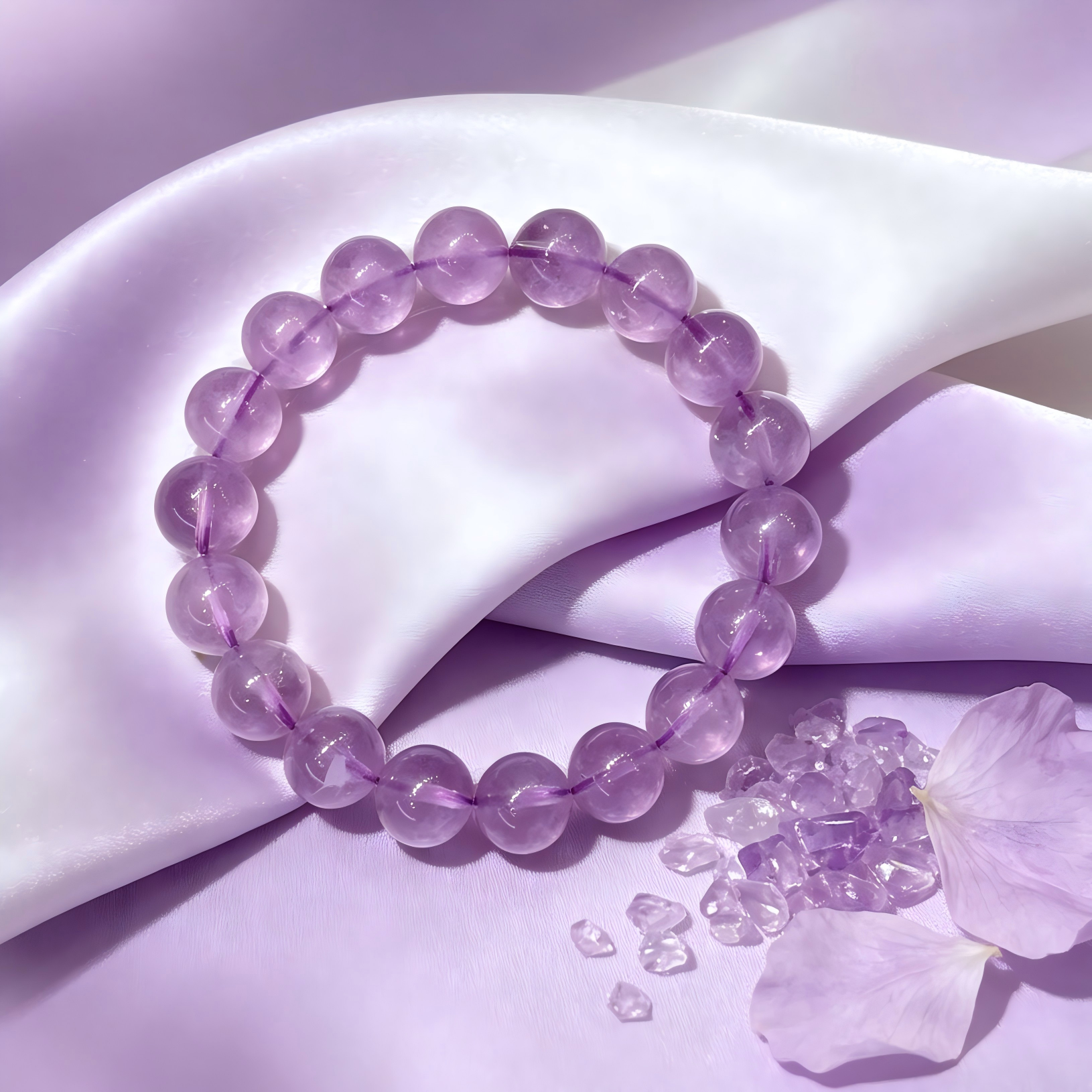 Lavender Amethyst Beaded Bracelet Natural Gemstone Calm Anxiety Protection Love Relationships Luck Health Unisex Crystal Bracelet