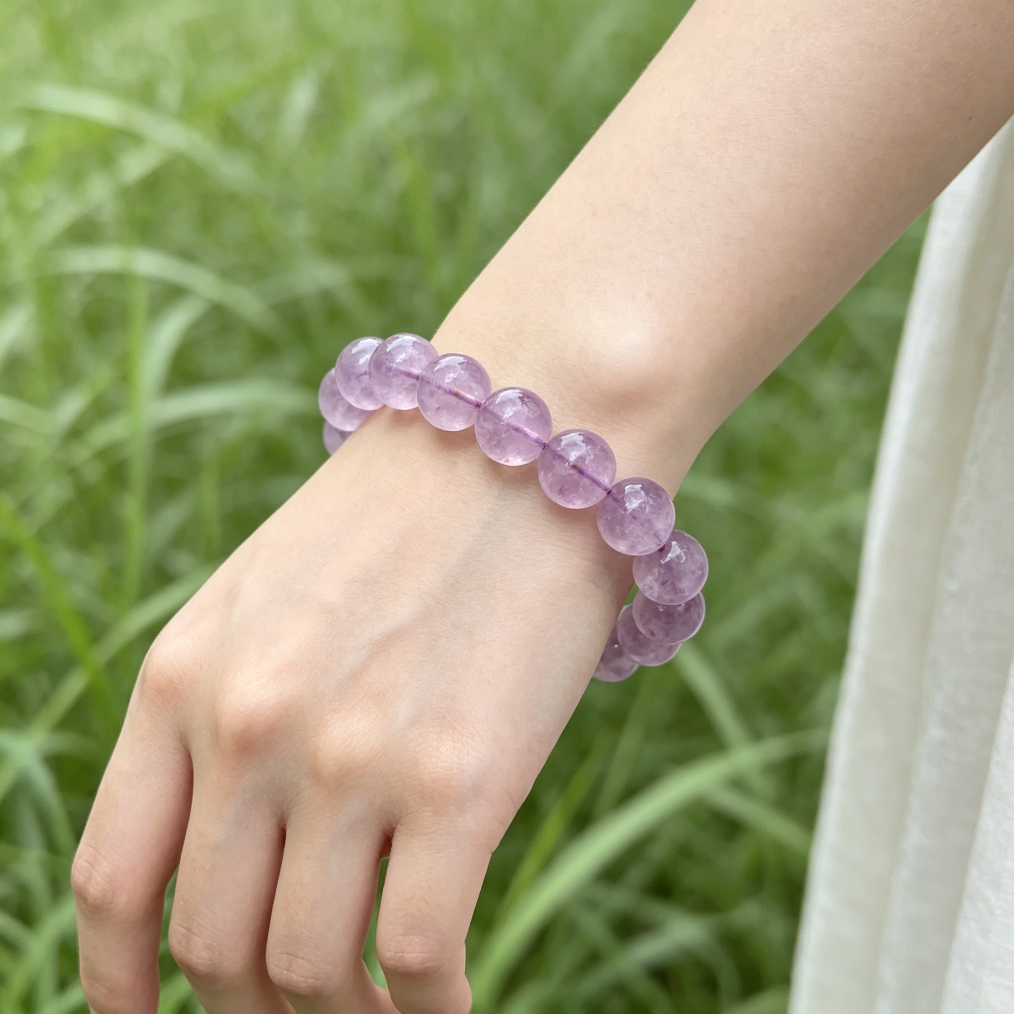 Lavender Amethyst Beaded Bracelet Natural Gemstone Calm Anxiety Protection Love Relationships Luck Health Unisex Crystal Bracelet