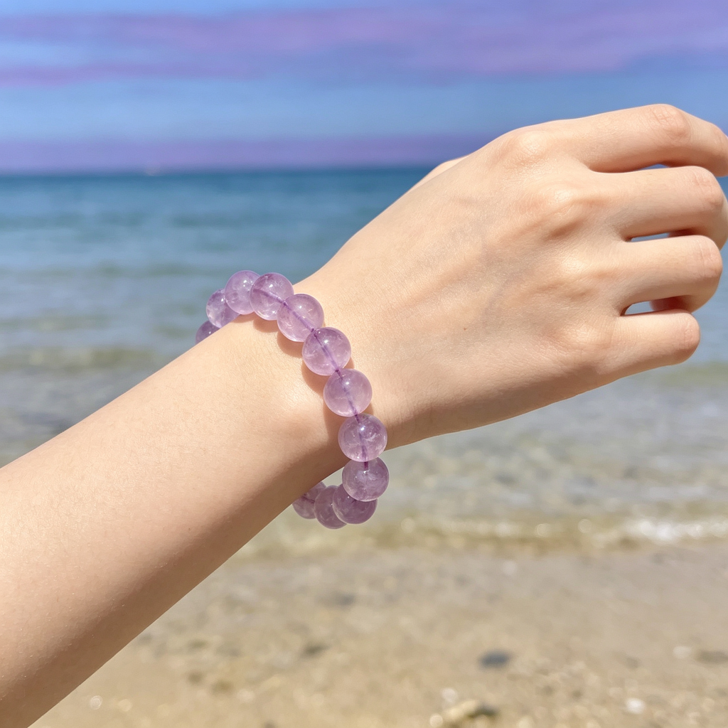 Lavender Amethyst Beaded Bracelet Natural Gemstone Calm Anxiety Protection Love Relationships Luck Health Unisex Crystal Bracelet