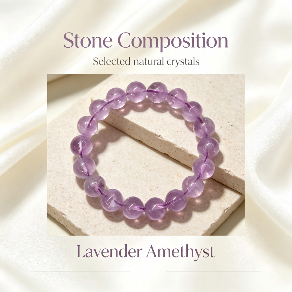 Lavender Amethyst Beaded Bracelet Natural Gemstone Calm Anxiety Protection Love Relationships Luck Health Unisex Crystal Bracelet