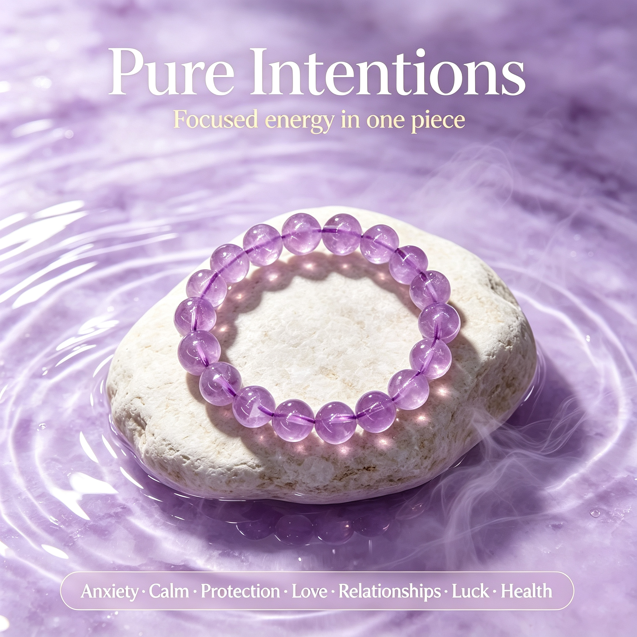 Lavender Amethyst Beaded Bracelet Natural Gemstone Calm Anxiety Protection Love Relationships Luck Health Unisex Crystal Bracelet