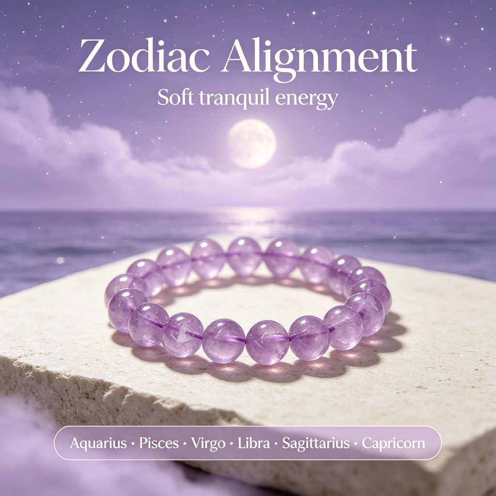 Lavender Amethyst Beaded Bracelet Natural Gemstone Calm Anxiety Protection Love Relationships Luck Health Unisex Crystal Bracelet