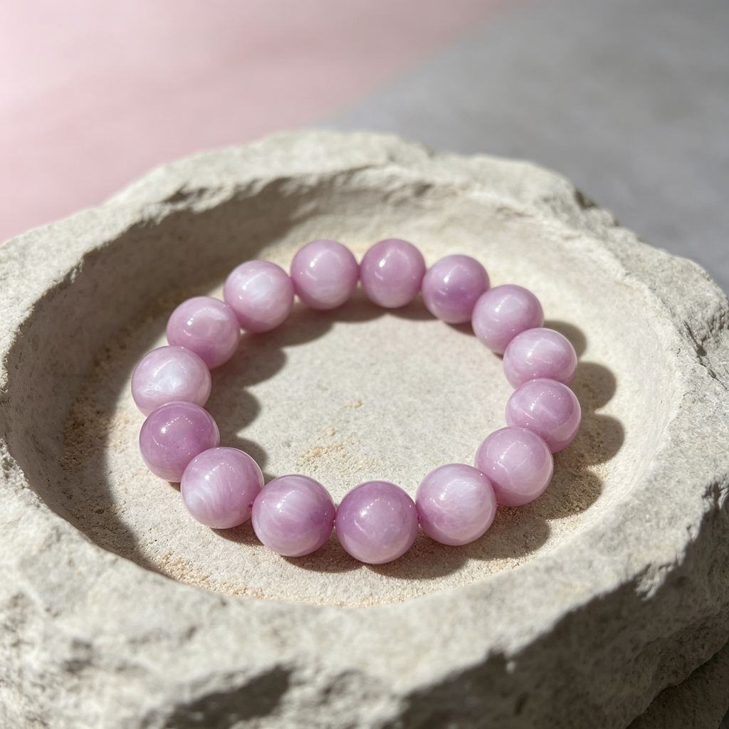 Kunzite Beaded Bracelet Natural Gemstone Calm Anxiety Love Relationships Protection Luck Health Unisex Bracelet