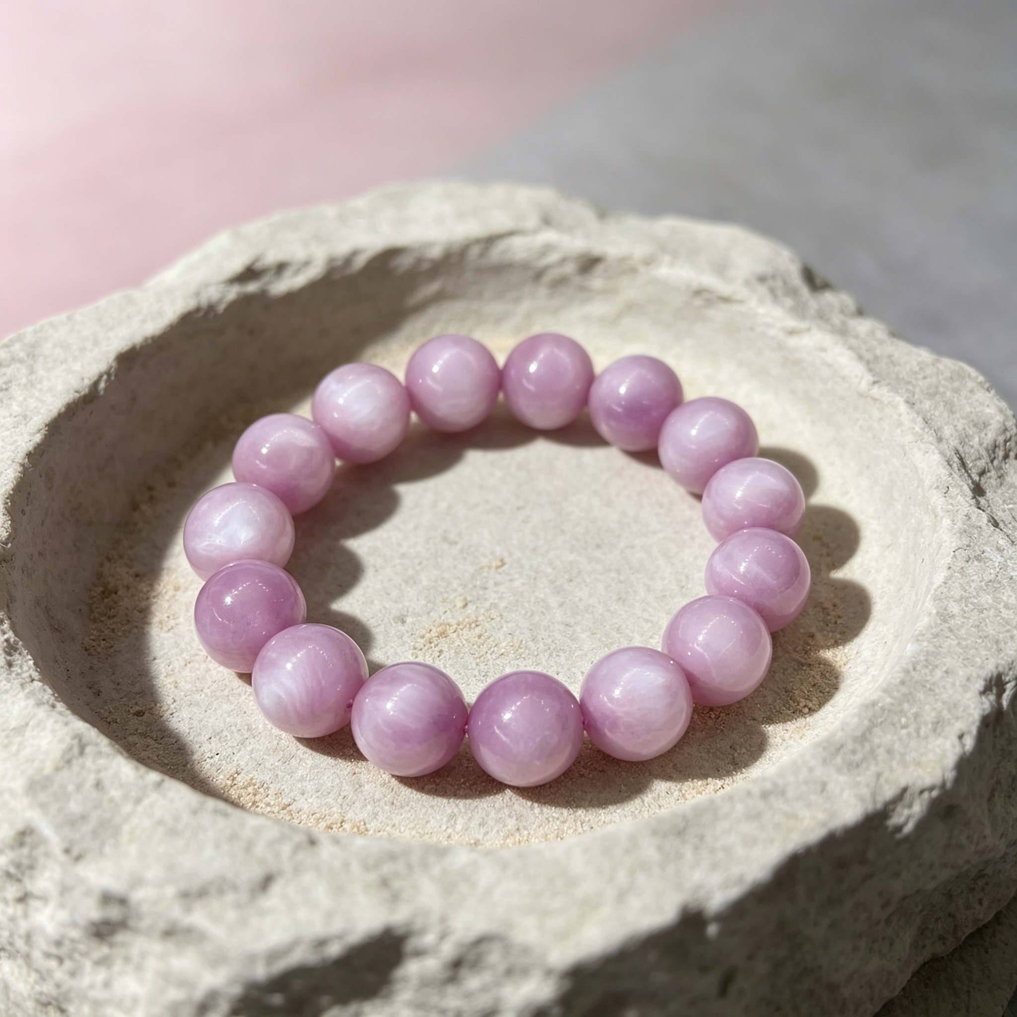 Kunzite Beaded Bracelet Natural Gemstone Calm Anxiety Love Relationships Protection Luck Health Unisex Crystal Bracelet
