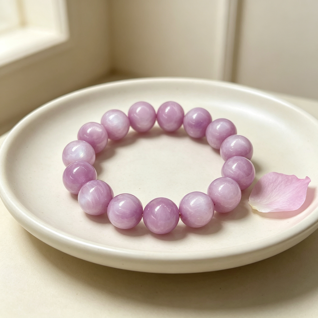 Kunzite Beaded Bracelet Natural Gemstone Calm Anxiety Love Relationships Protection Luck Health Unisex Bracelet