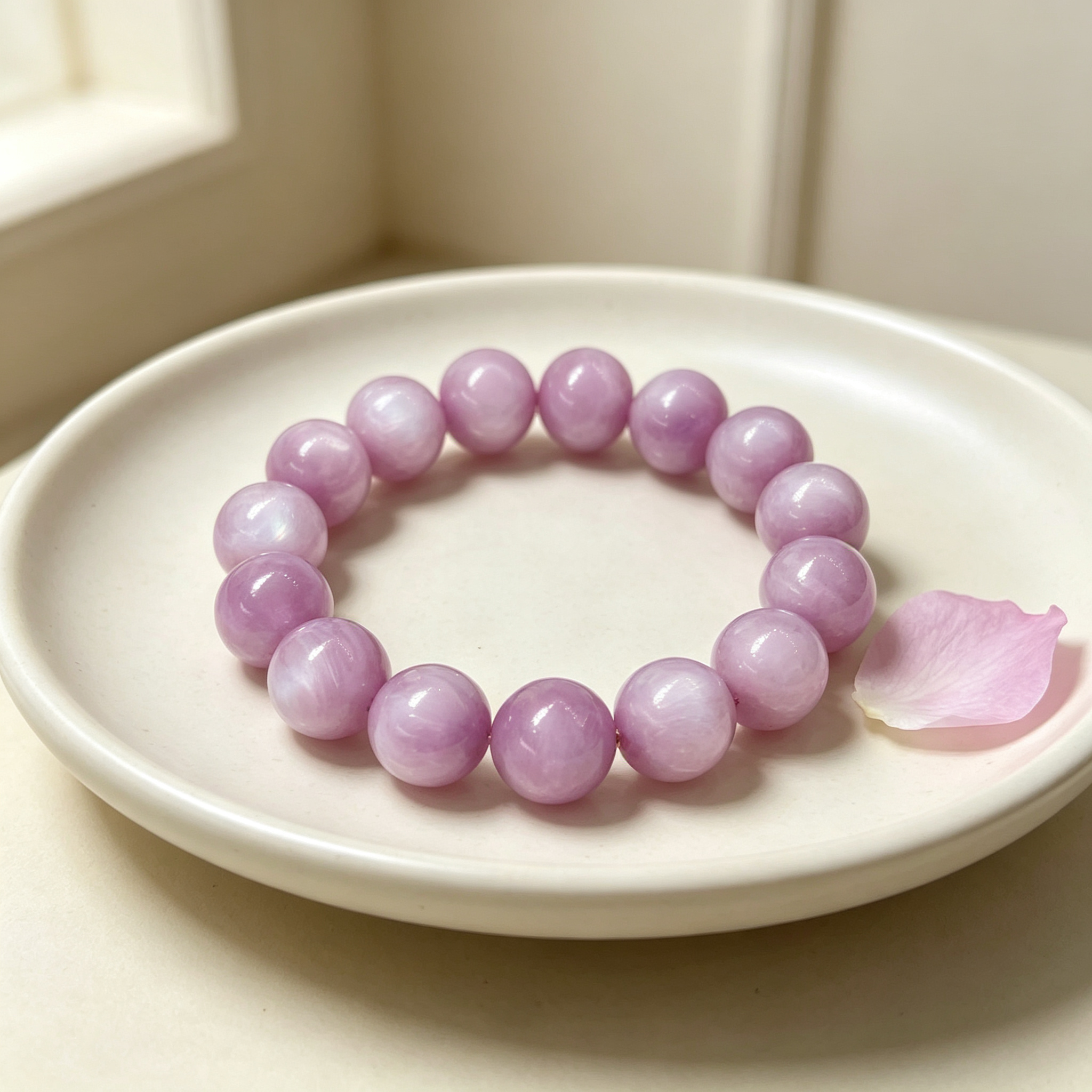 Kunzite Beaded Bracelet Natural Gemstone Calm Anxiety Love Relationships Protection Luck Health Unisex Bracelet