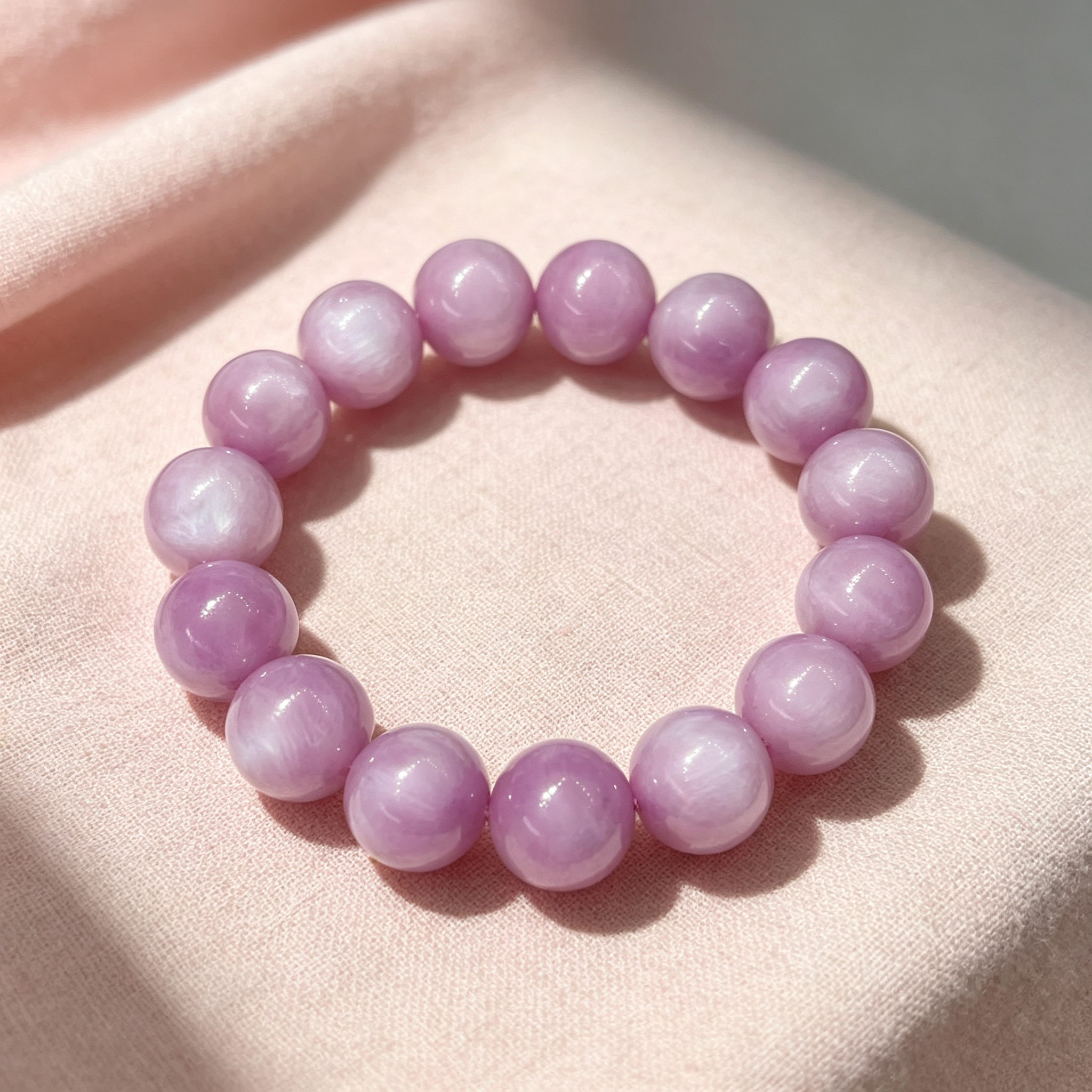 Kunzite Beaded Bracelet Natural Gemstone Calm Anxiety Love Relationships Protection Luck Health Unisex Bracelet