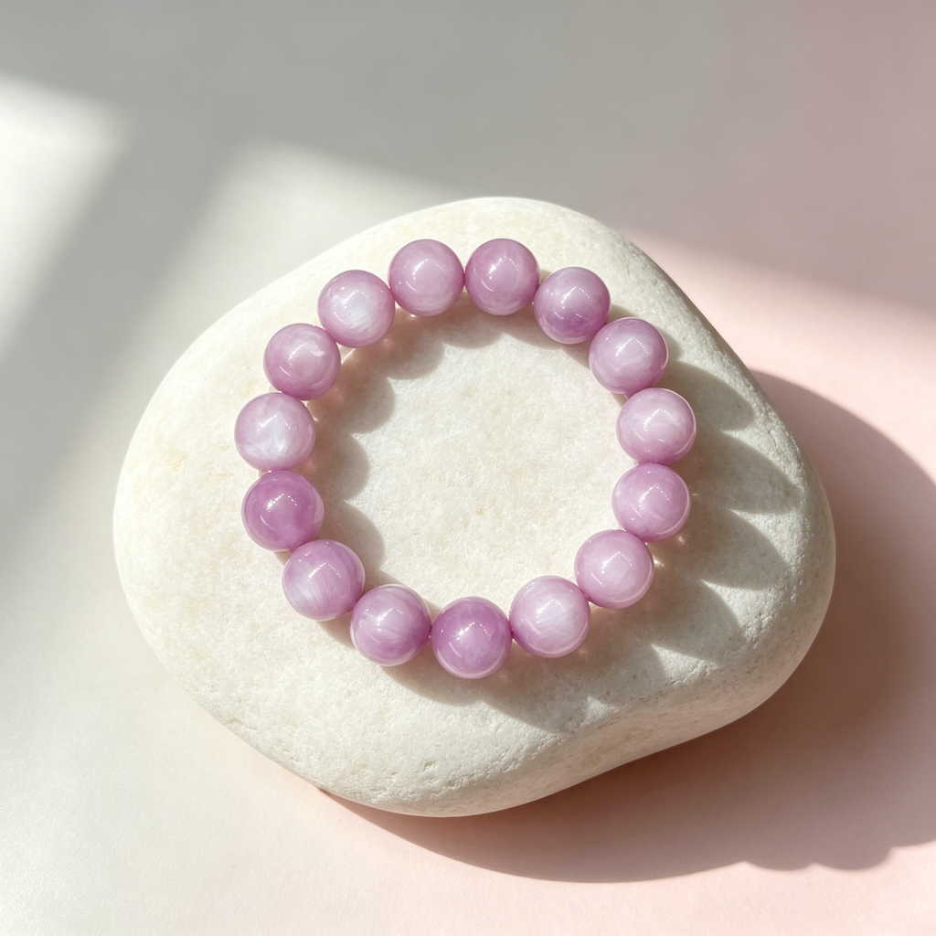 Kunzite Beaded Bracelet Natural Gemstone Calm Anxiety Love Relationships Protection Luck Health Unisex Bracelet