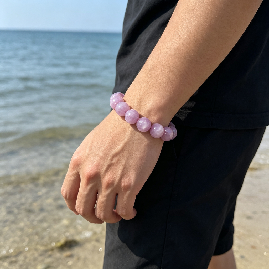 Kunzite Beaded Bracelet Natural Gemstone Calm Anxiety Love Relationships Protection Luck Health Unisex Bracelet