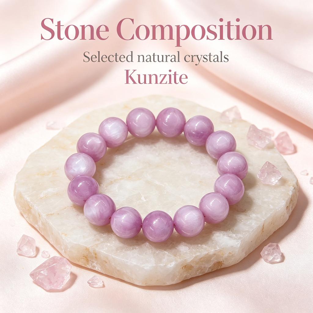 Kunzite Beaded Bracelet Natural Gemstone Calm Anxiety Love Relationships Protection Luck Health Unisex Bracelet
