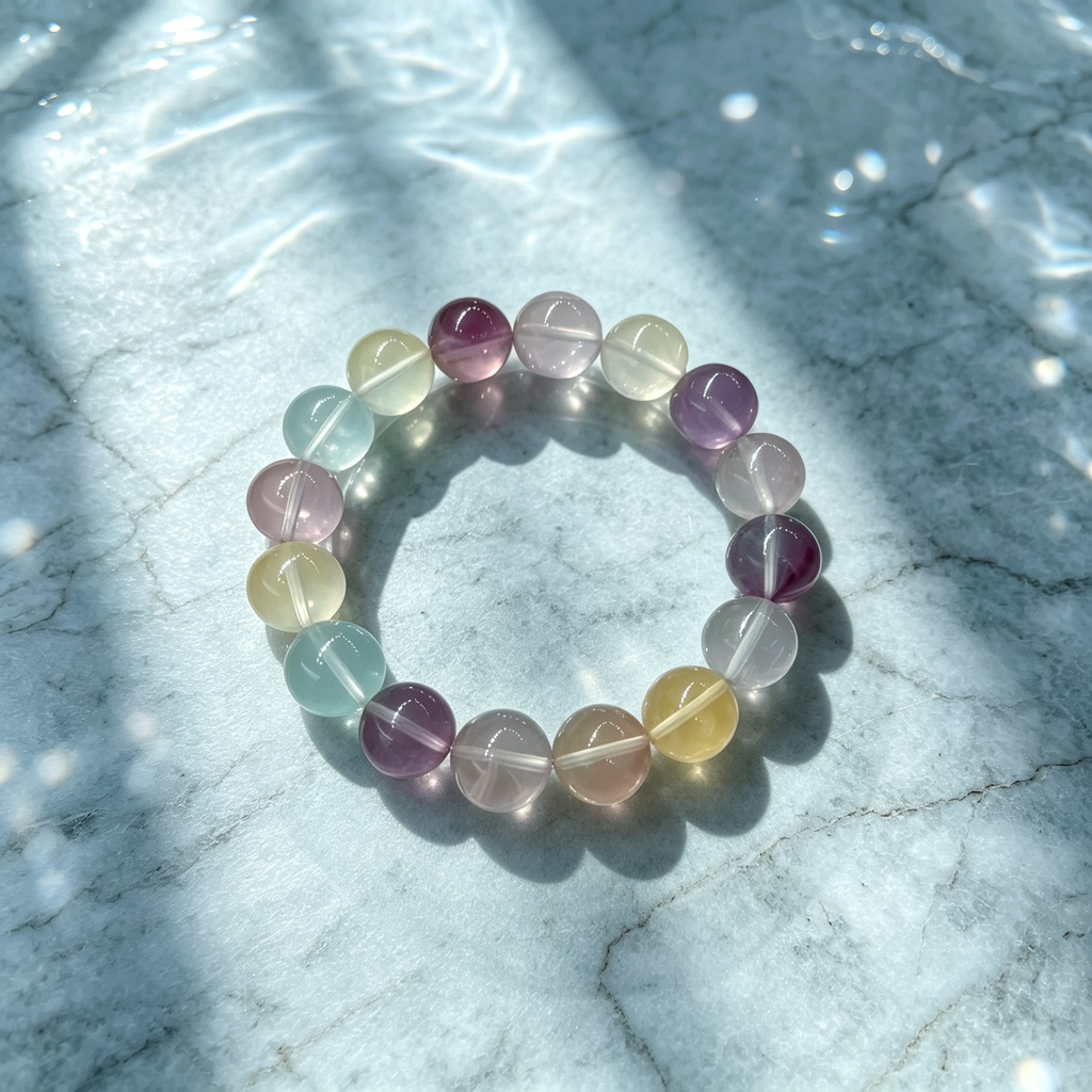 Multi-color Fluorite Beaded Bracelet Natural Gemstone Calm Anxiety Success Career Protection Road Opener Luck Health Unisex Bracelet