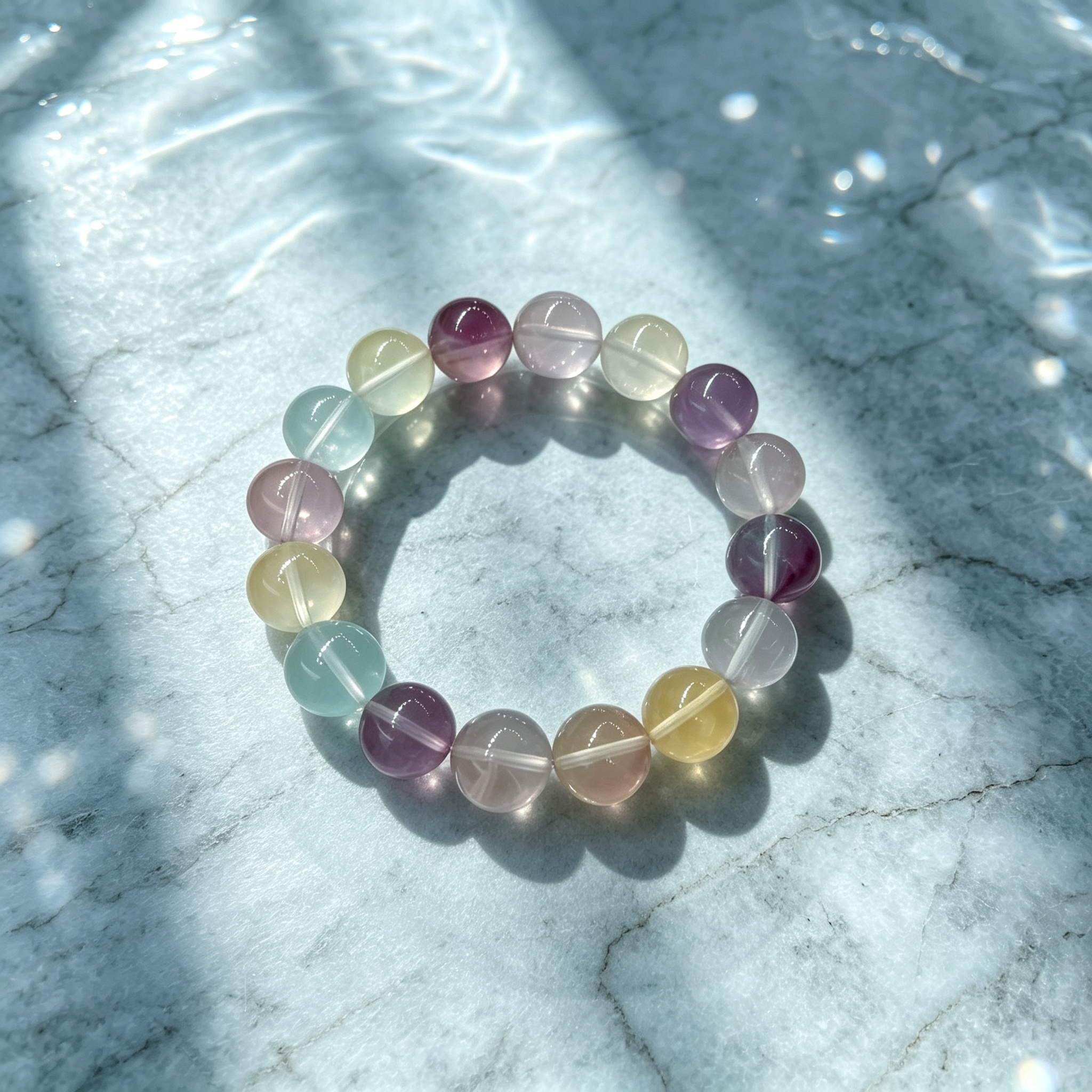 Multi-color Fluorite Beaded Bracelet Natural Gemstone Calm Anxiety Success Career Protection Road Opener Luck Health Unisex Bracelet
