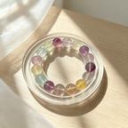Multi-color Fluorite Beaded Bracelet Natural Gemstone Calm Anxiety Success Career Protection Road Opener Luck Health Unisex Bracelet