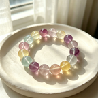 Multi-color Fluorite Beaded Bracelet Natural Gemstone Calm Anxiety Success Career Protection Road Opener Luck Health Unisex Bracelet