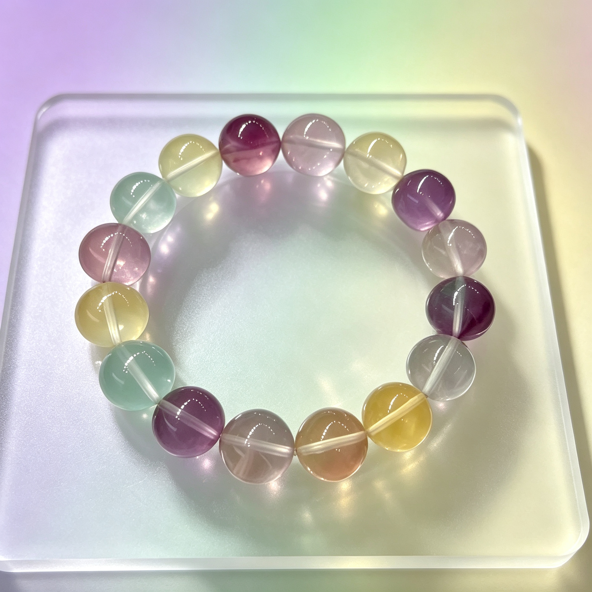 Multi-color Fluorite Beaded Bracelet Natural Gemstone Calm Anxiety Success Career Protection Road Opener Luck Health Unisex Bracelet
