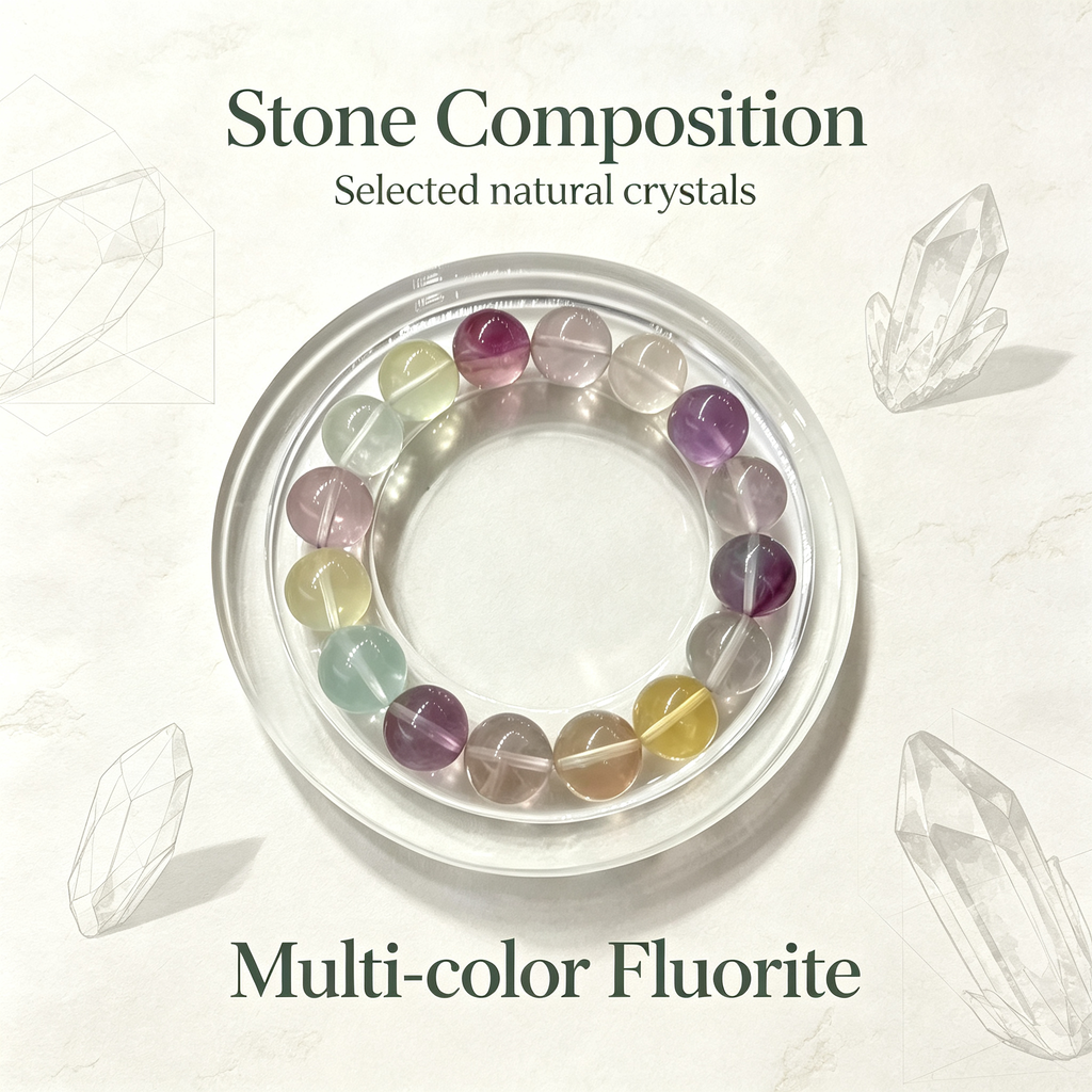 Multi-color Fluorite Beaded Bracelet Natural Gemstone Calm Anxiety Success Career Protection Road Opener Luck Health Unisex Bracelet