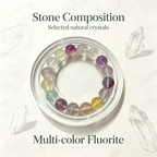 Multi-color Fluorite Beaded Bracelet Natural Gemstone Calm Anxiety Success Career Protection Road Opener Luck Health Unisex Bracelet