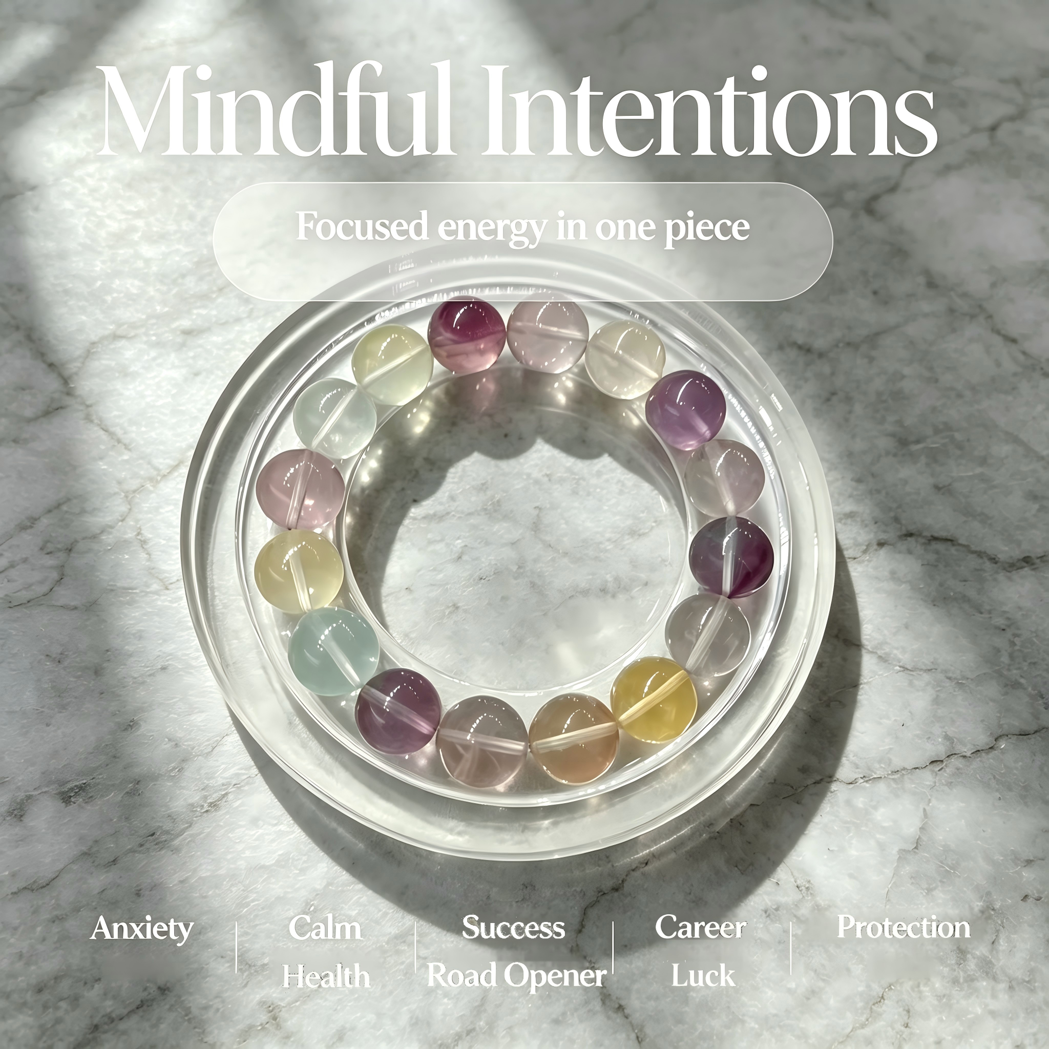 Multi-color Fluorite Beaded Bracelet Natural Gemstone Calm Anxiety Success Career Protection Road Opener Luck Health Unisex Bracelet