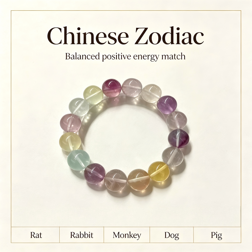 Multi-color Fluorite Beaded Bracelet Natural Gemstone Calm Anxiety Success Career Protection Road Opener Luck Health Unisex Bracelet
