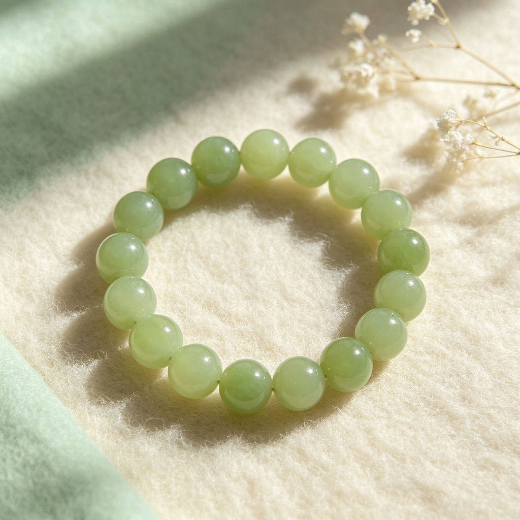 Serpentine Jade Beaded Bracelet Natural Green Jade Calm Anxiety Protection Relationships Luck Health Unisex Gemstone Bracelet