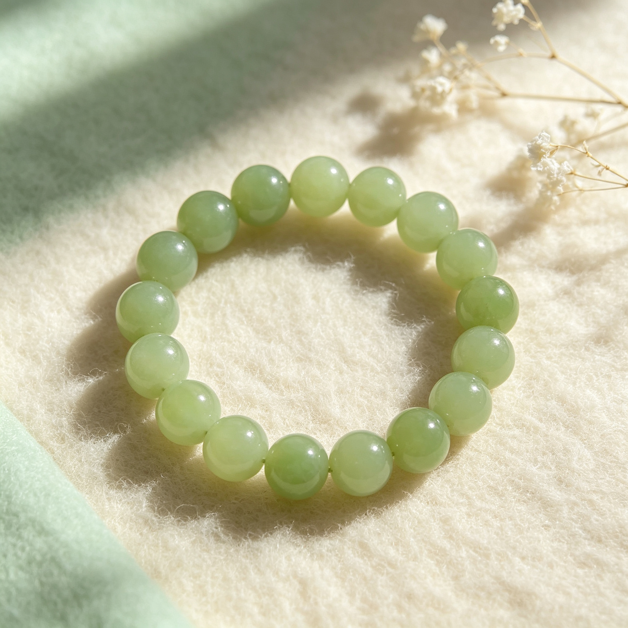 Serpentine Jade Beaded Bracelet Natural Green Jade Calm Anxiety Protection Relationships Luck Health Unisex Gemstone Bracelet