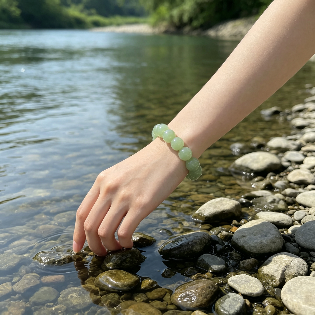 Serpentine Jade Beaded Bracelet Natural Green Jade Calm Anxiety Protection Relationships Luck Health Unisex Gemstone Bracelet