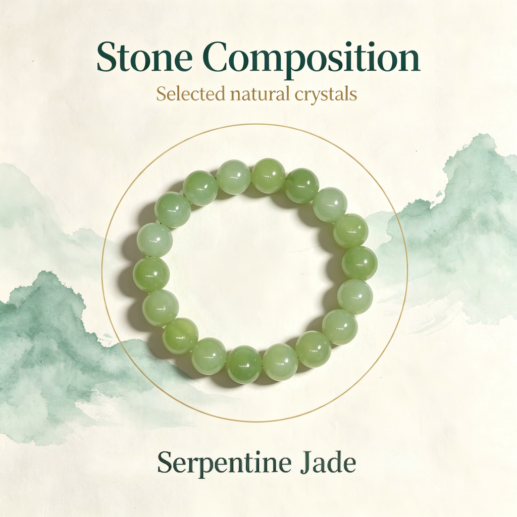 Serpentine Jade Beaded Bracelet Natural Green Jade Calm Anxiety Protection Relationships Luck Health Unisex Gemstone Bracelet